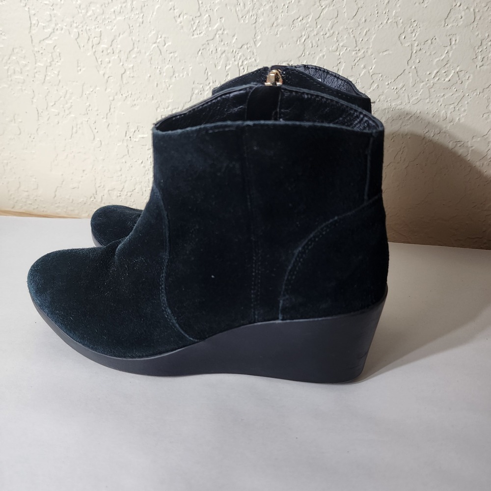 Crocs Leigh Suede Wedge Bootie Black Ankle Boots Womens 8 203418